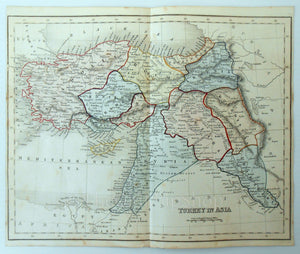 c.1840 Turkey in Asia, Antique Map, Print by John Dower, Hand Colored