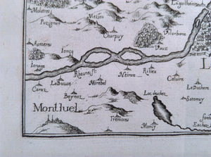 1634 Nicolas Tassin Map Lyon, Montluel, Rhone Alpes, France Rare Antique