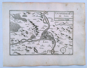 1634 Nicolas Tassin Map Lyon, Montluel, Rhone Alpes, France Rare Antique