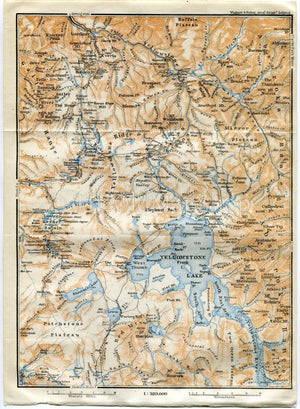 1909 Yellowstone National Park, Wyoming, Antique Baedeker Map, Print