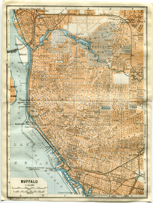 1909 Buffalo, New York, Antique Baedeker Map, Print