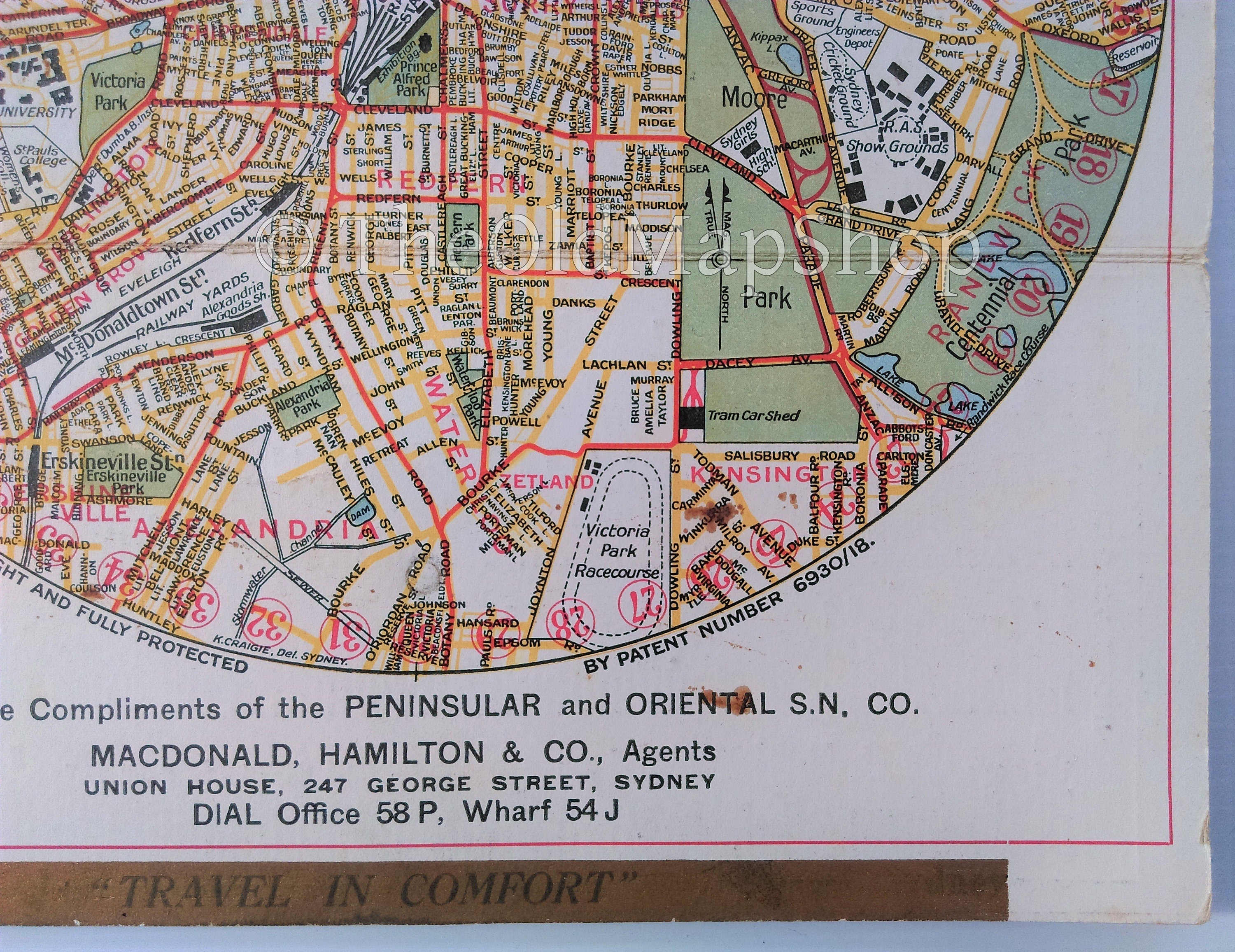 c.1925 The Indicator Map of Sydney, Australia (Rare Sydney Map) Tourist, Visitor, Road, Street, Guide Map