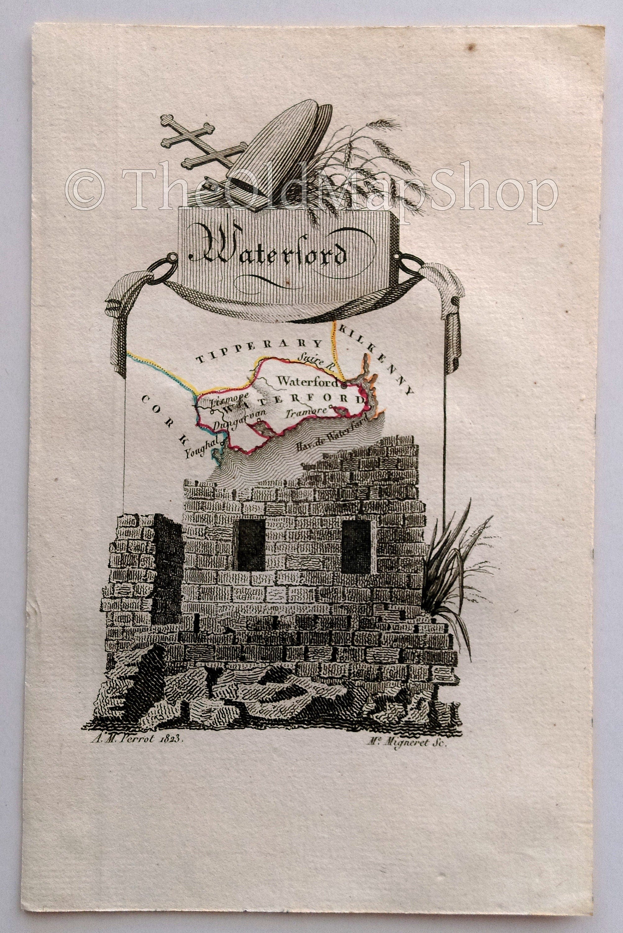 1823 Scarce A. M. Perrot Antique County Map, Waterford, Ireland