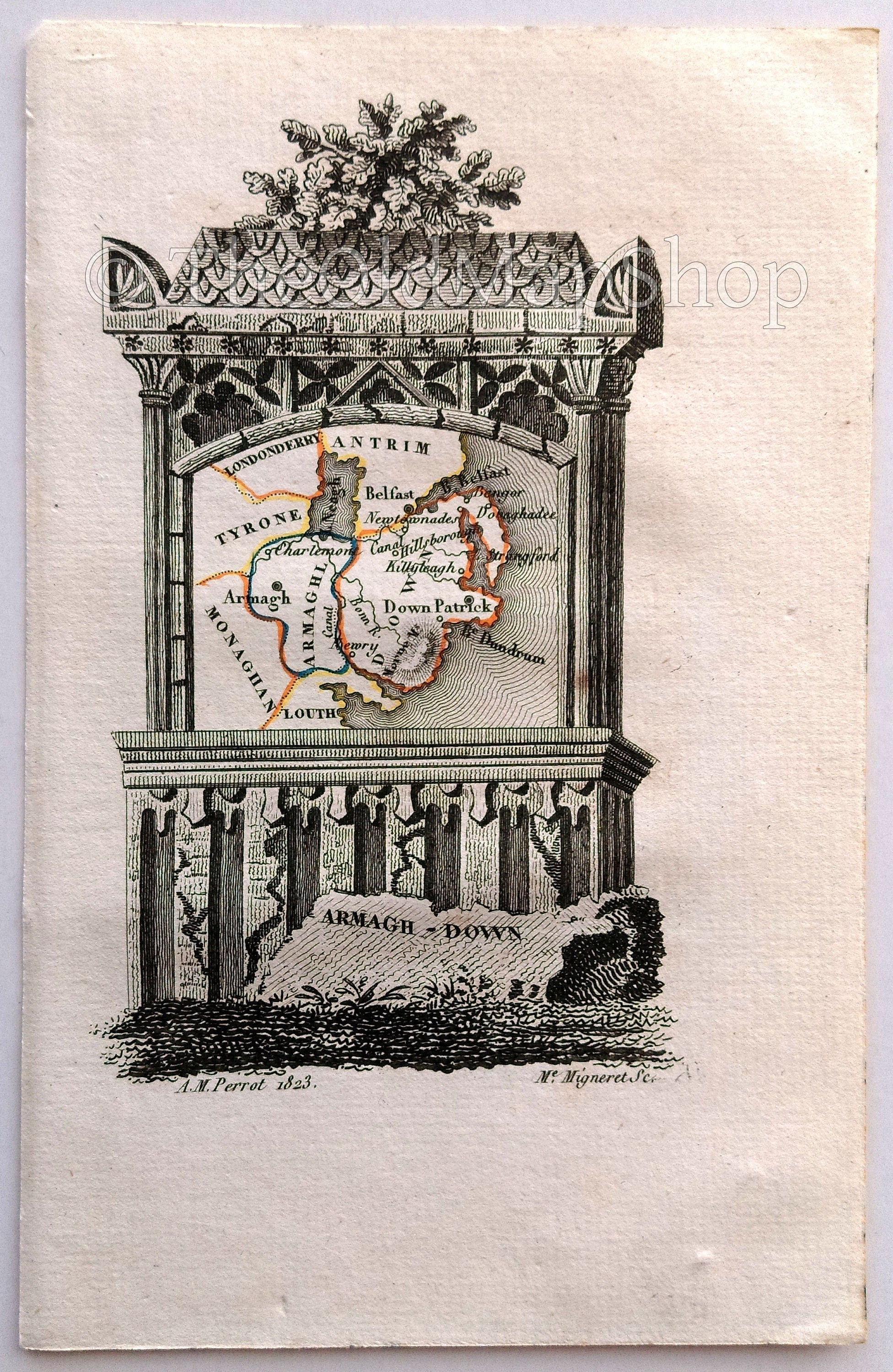 1823 Scarce A. M. Perrot Antique County Map, Armagh, Down, Ireland