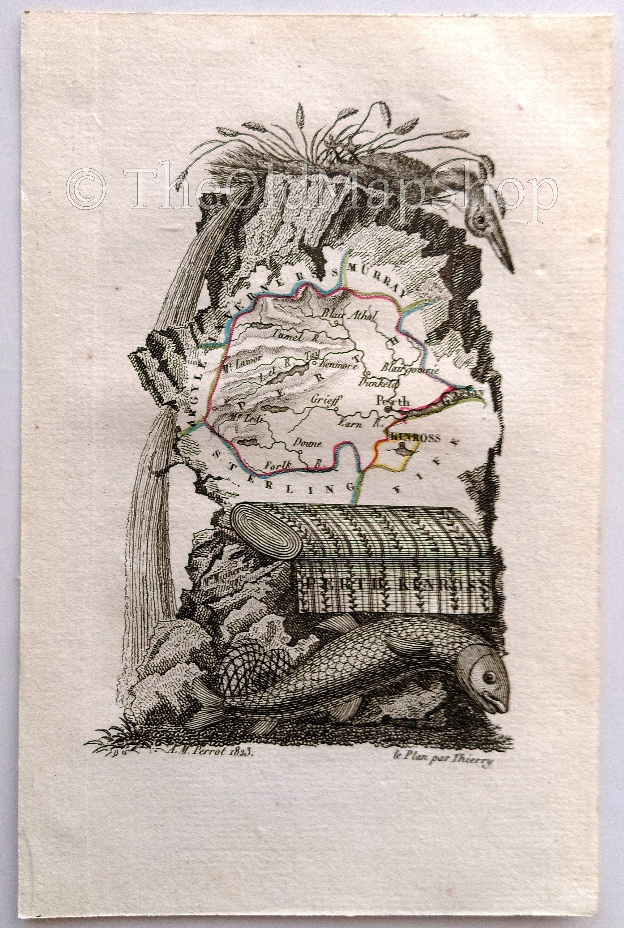1823 Scarce A. M. Perrot Antique County Map, Perth, Kinross, Scotland