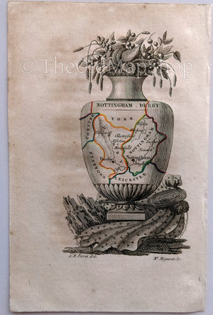 1823 Scarce A. M. Perrot Antique County Map, Nottinghamshire, Derbyshire, Nottingham, Derby, England