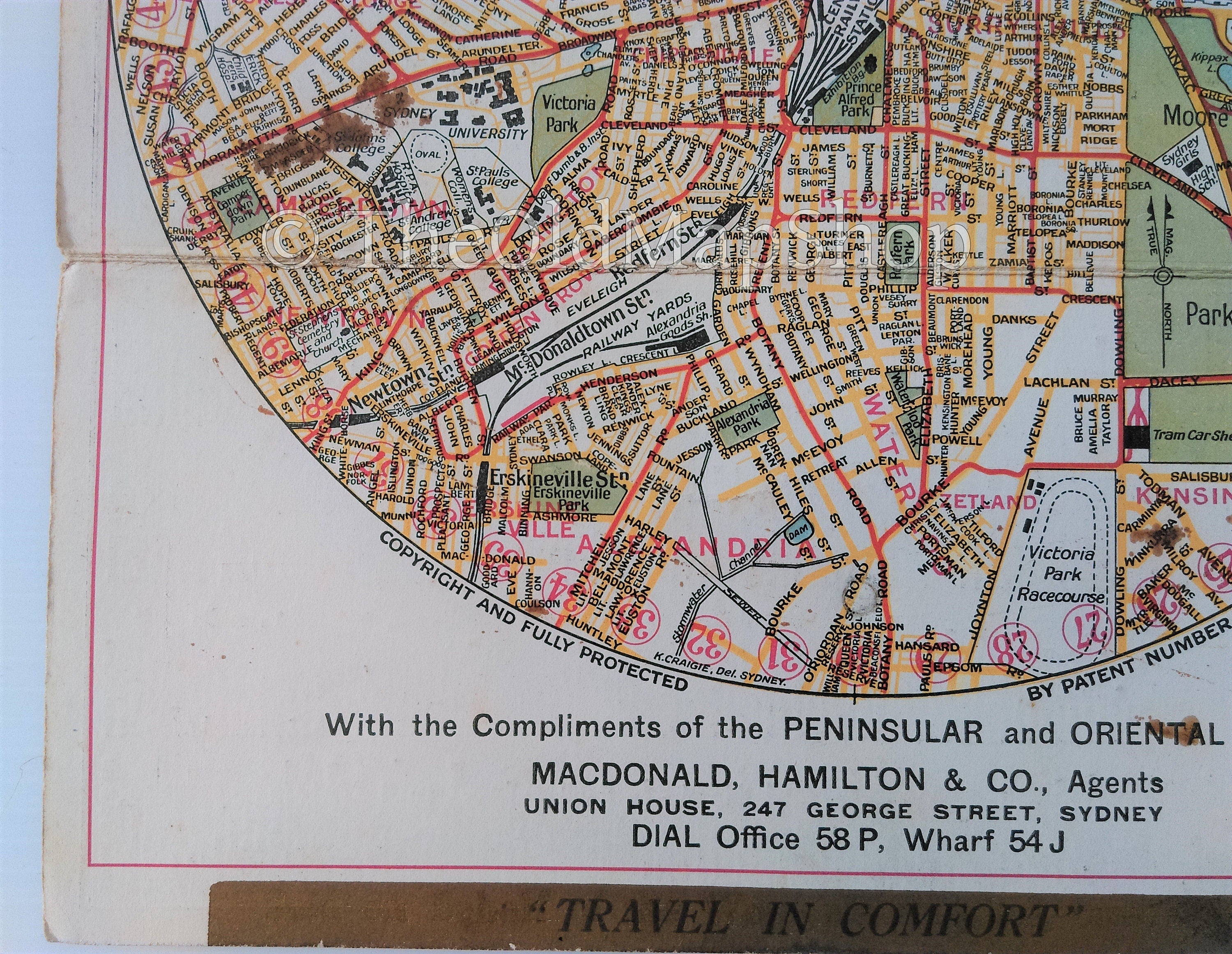 c.1925 The Indicator Map of Sydney, Australia (Rare Sydney Map) Tourist, Visitor, Road, Street, Guide Map