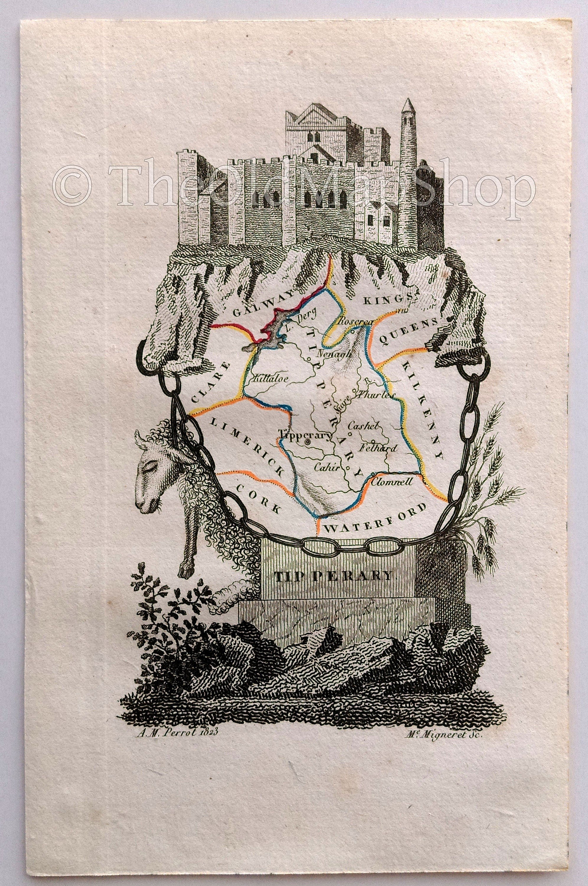 1823 Scarce A. M. Perrot Antique County Map, Tipperary, Ireland