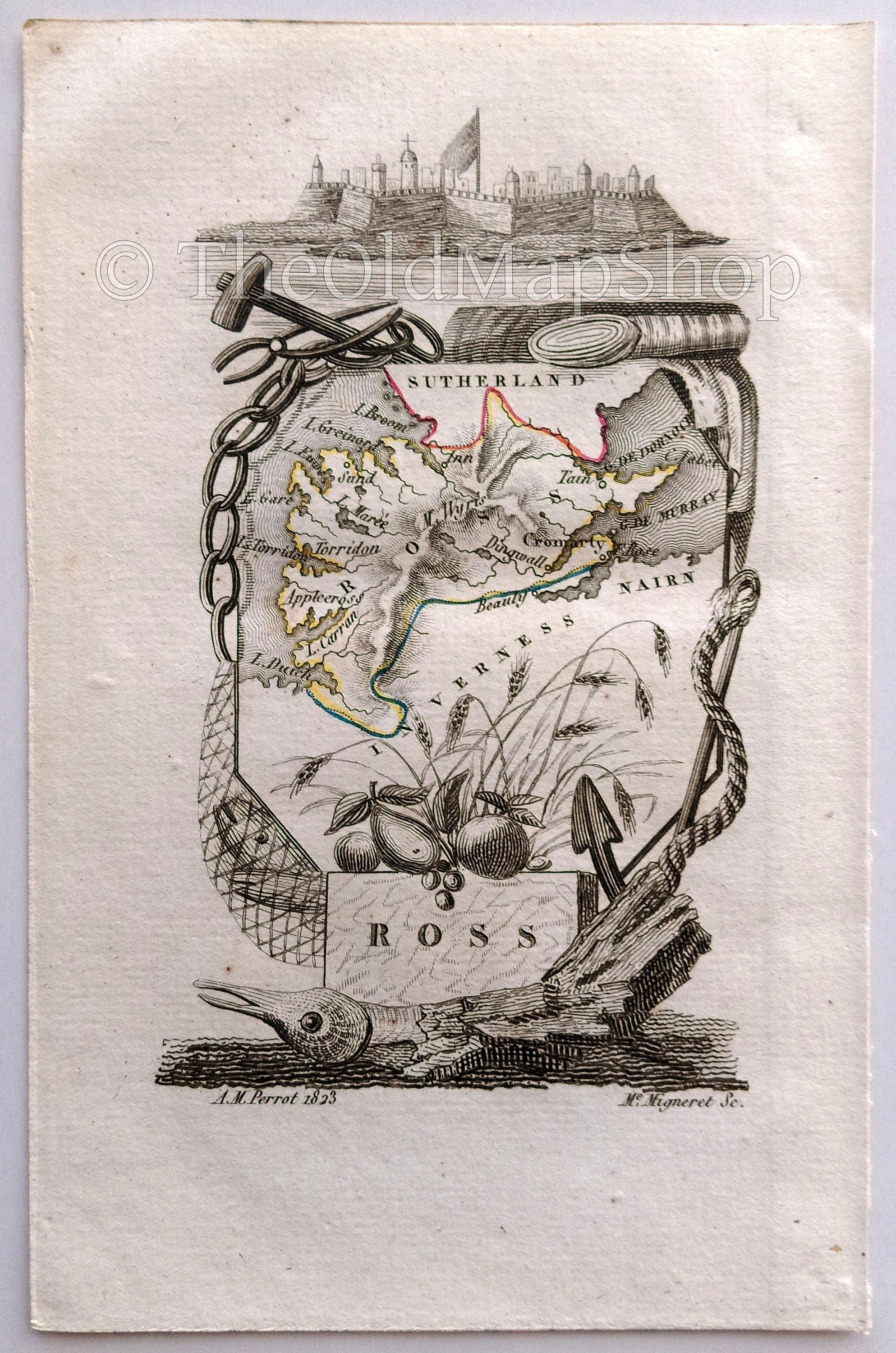 1823 Scarce A. M. Perrot Antique County Map, Ross, Scotland