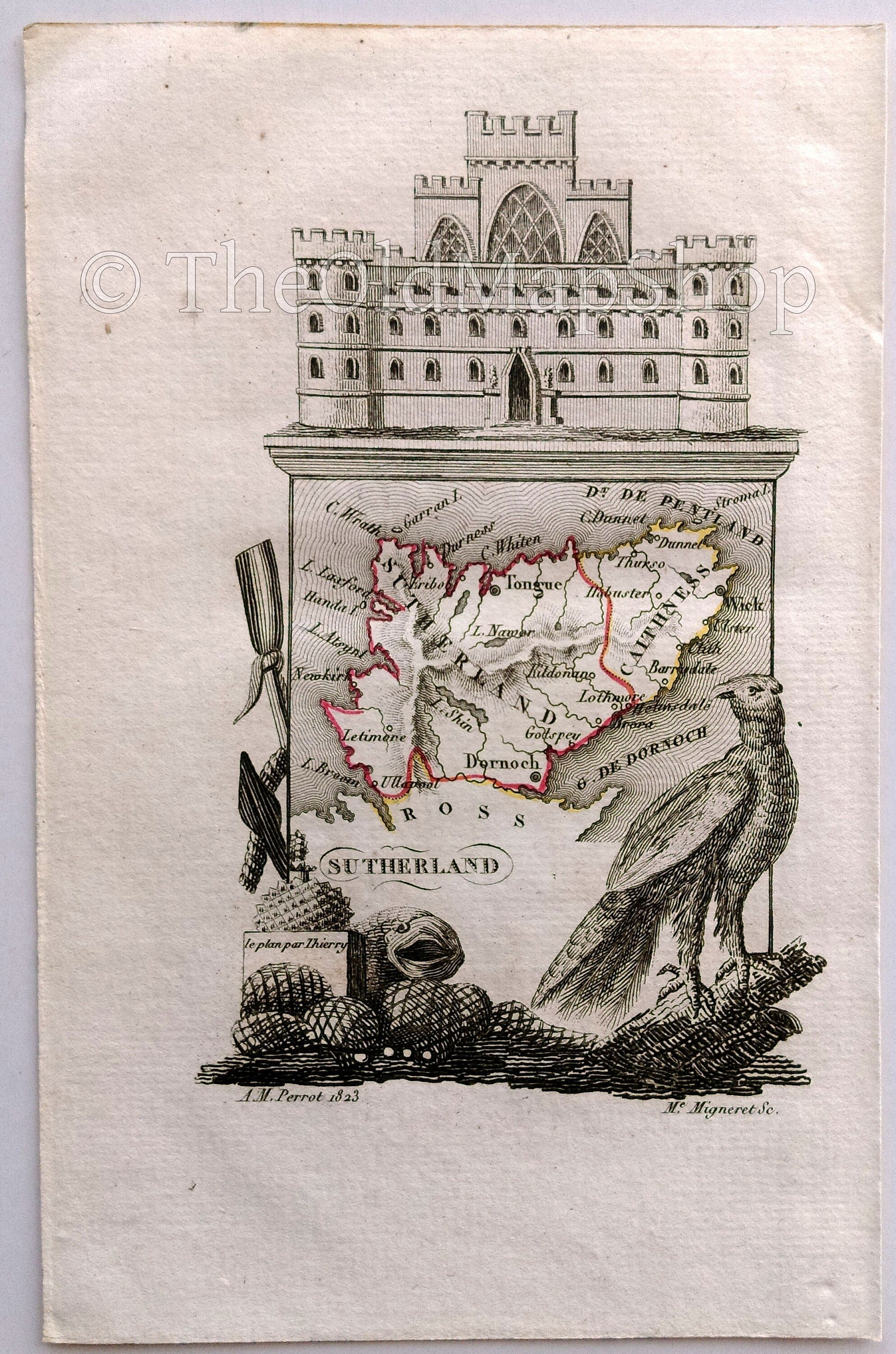 1823 Scarce A. M. Perrot Antique County Map, Sutherland, Scotland