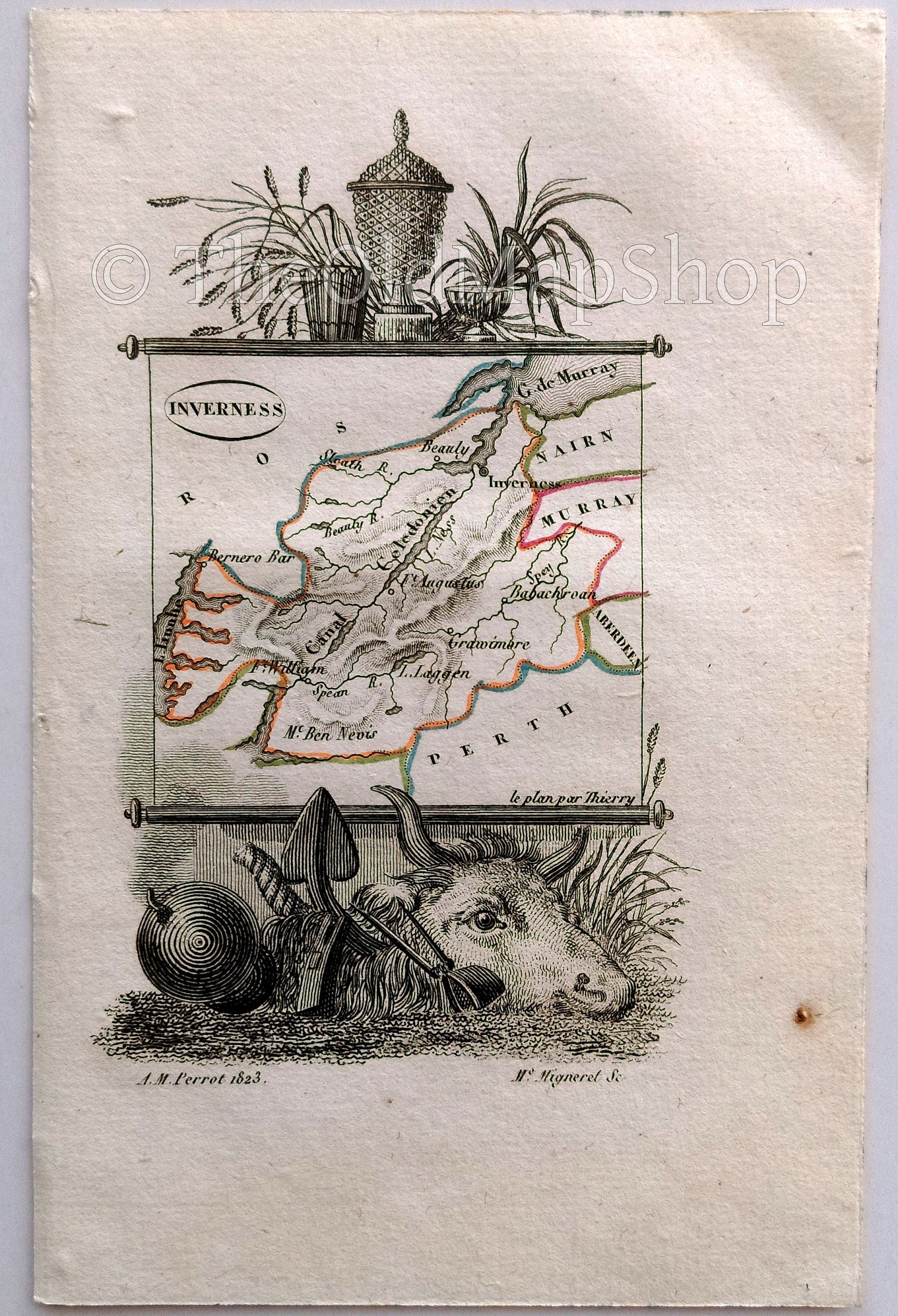 1823 Scarce A. M. Perrot Antique County Map, Inverness, Scotland