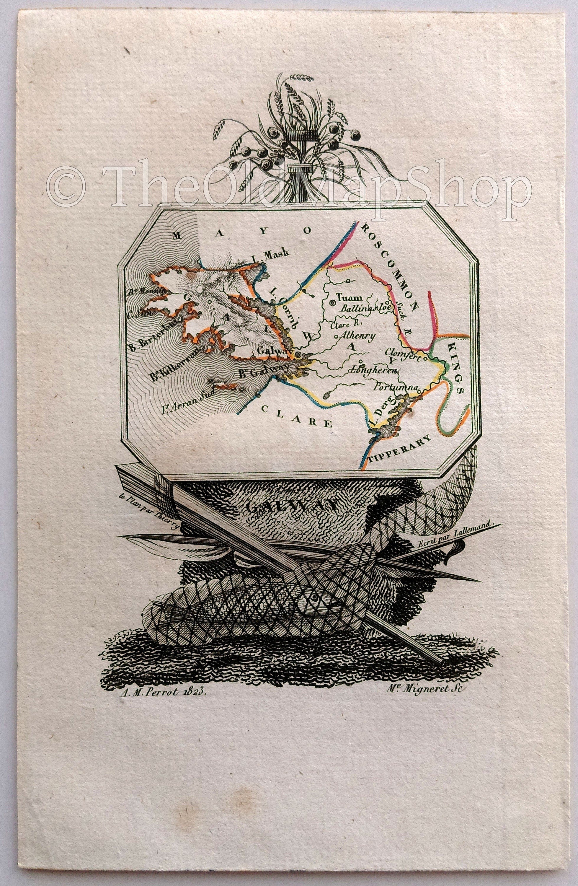 1823 Scarce A. M. Perrot Antique County Map, Galway, Ireland