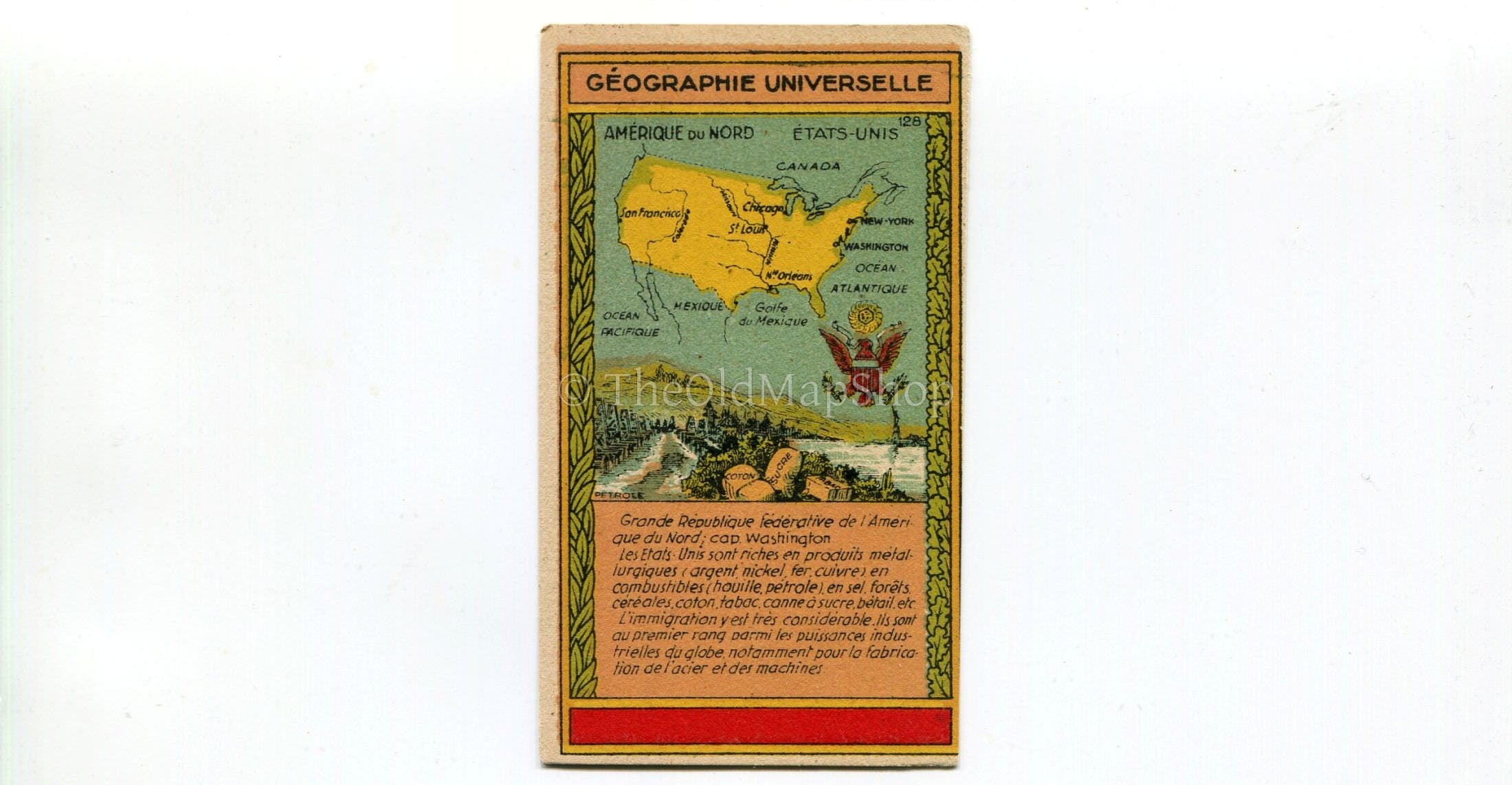 North America Antique Map c.1920 - A scarce advertising card for La Belle Jardiniere, shopping center, Paris France