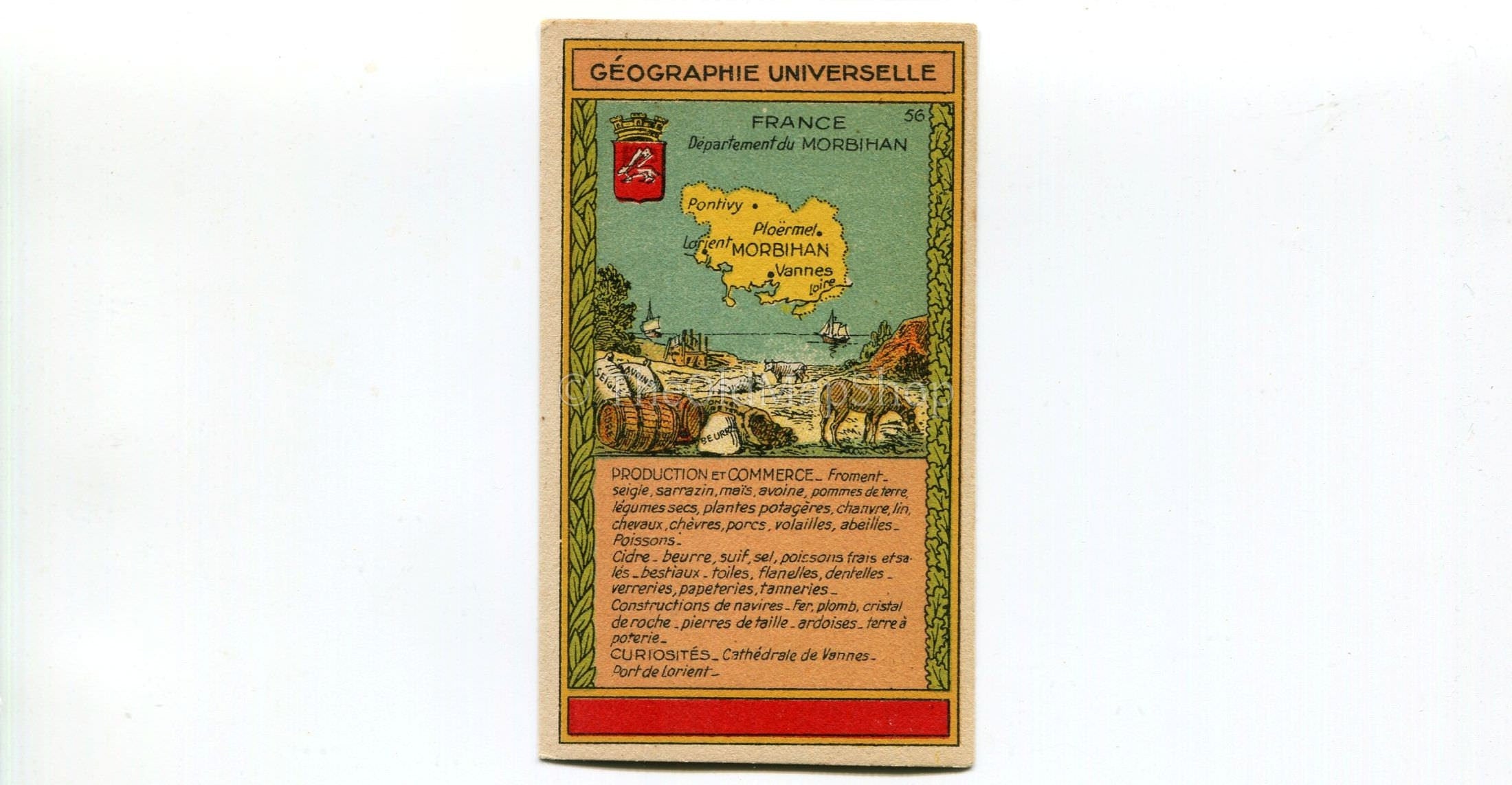 Morbihan, Brittany, France, Antique Map c.1920 - A scarce advertising card for La Belle Jardiniere, shopping center, Paris France