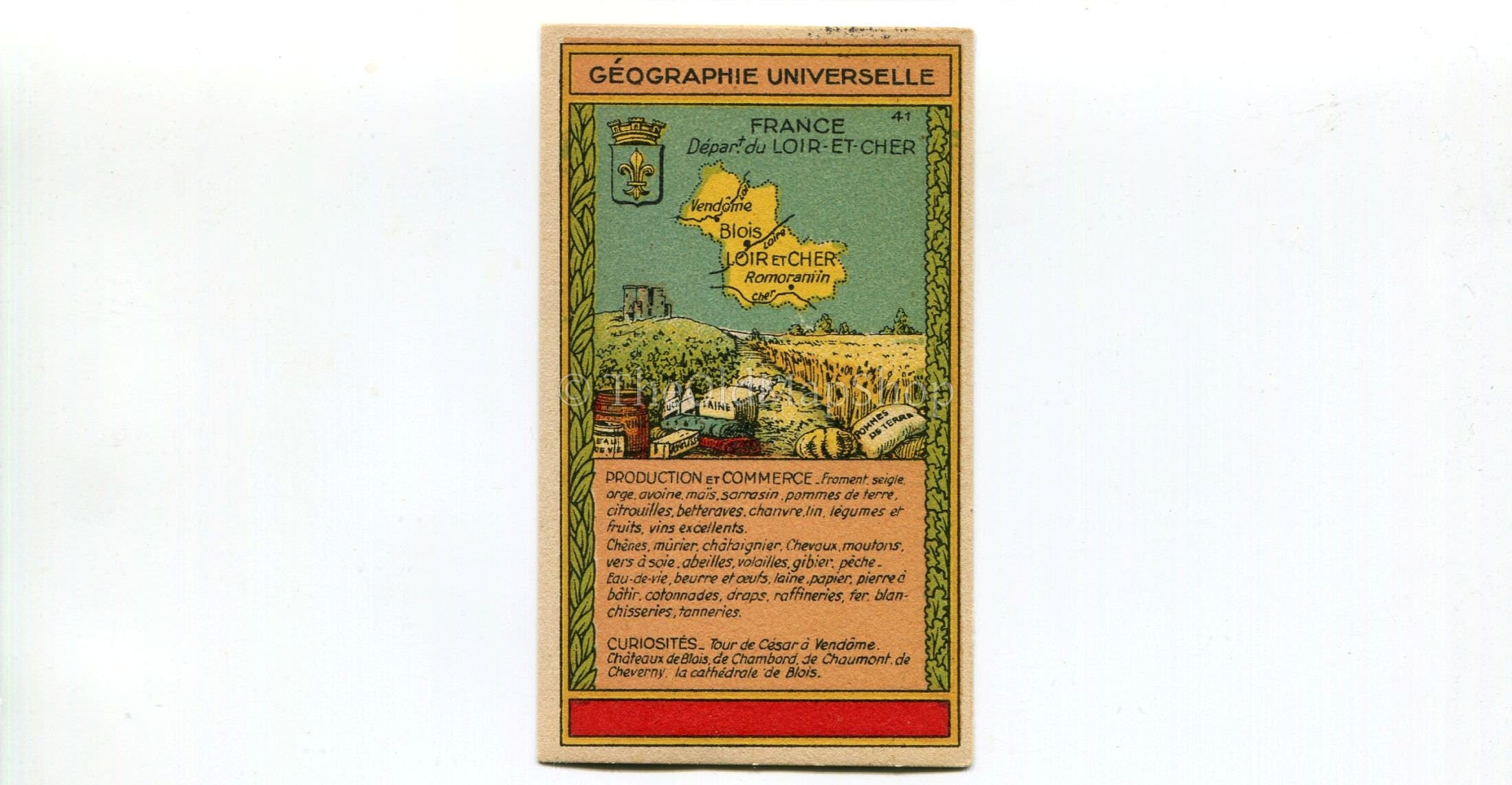 Loir-et-Cher, France, Antique Map c.1920 - A scarce advertising card for La Belle Jardiniere, shopping center, Paris France