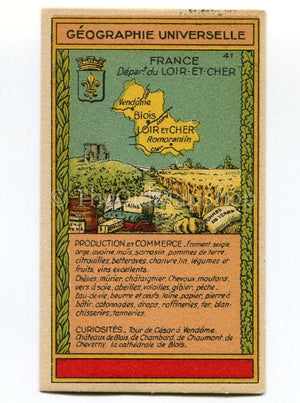 Loir-et-Cher, France, Antique Map c.1920 - A scarce advertising card for La Belle Jardiniere, shopping center, Paris France