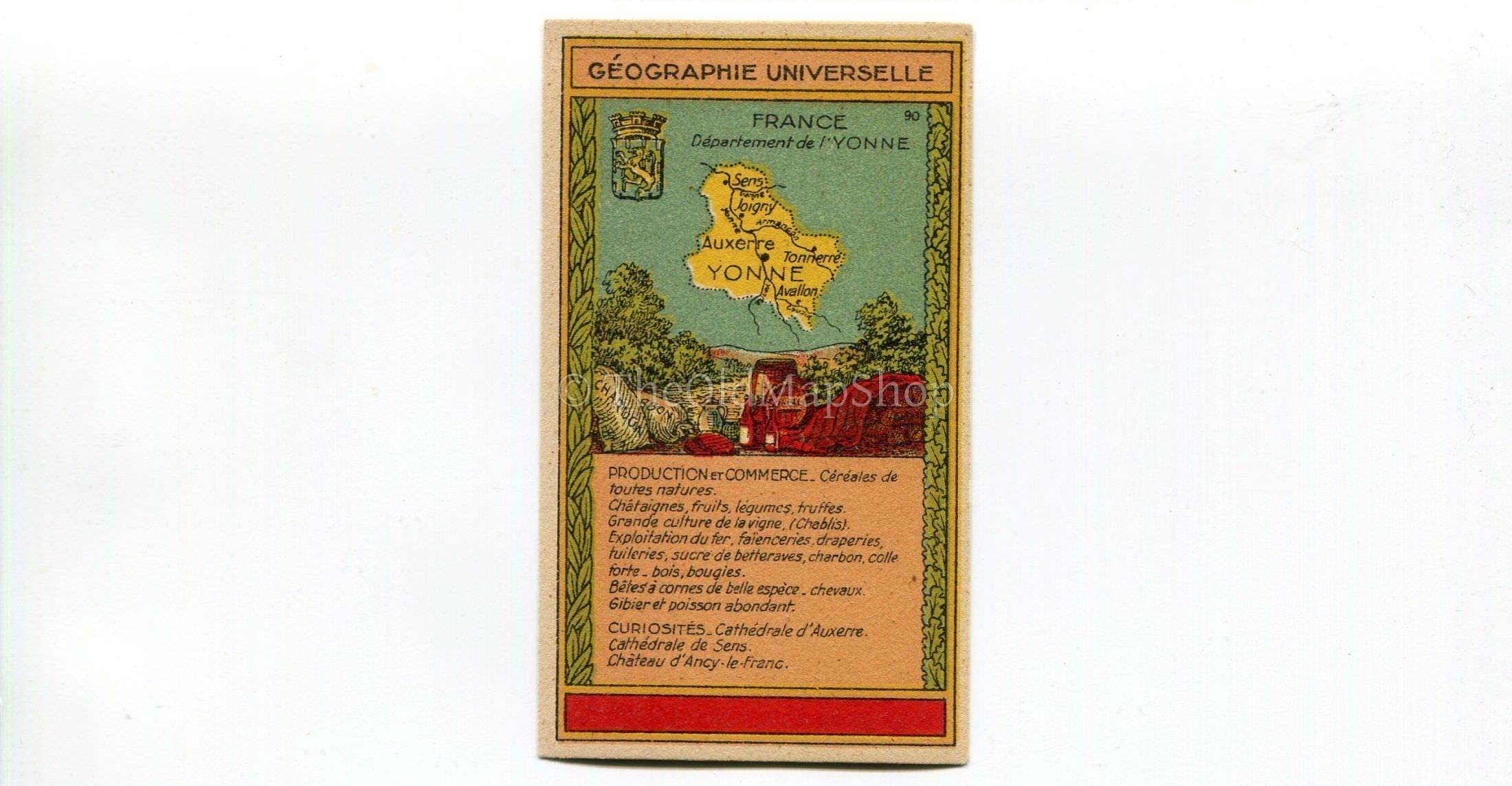 Yonne, France, Antique Map c.1920 - A scarce advertising card for La Belle Jardiniere, shopping center, Paris France