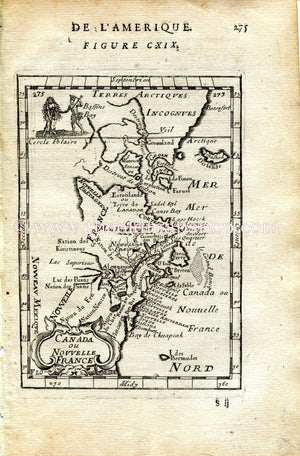 1683 Manesson Mallet Map "Canada ou Nouvelle France" North America East Coast, Virginia to Greenland, Antique Print Engraving