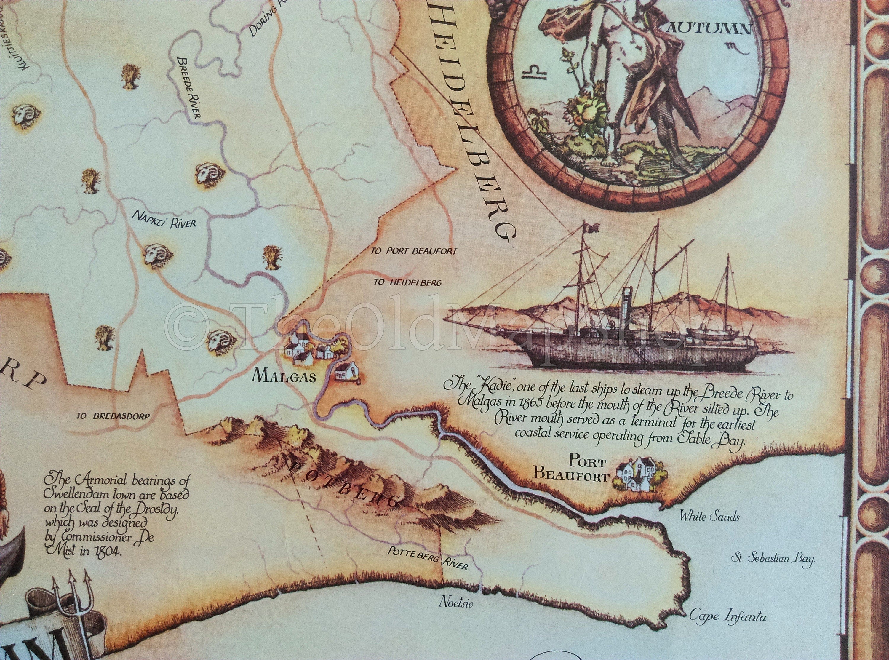 South Africa, Swellendam, Wine Region Vinyard Winery Map, 1973 Janice Ashby Pictorial Map, Poster
