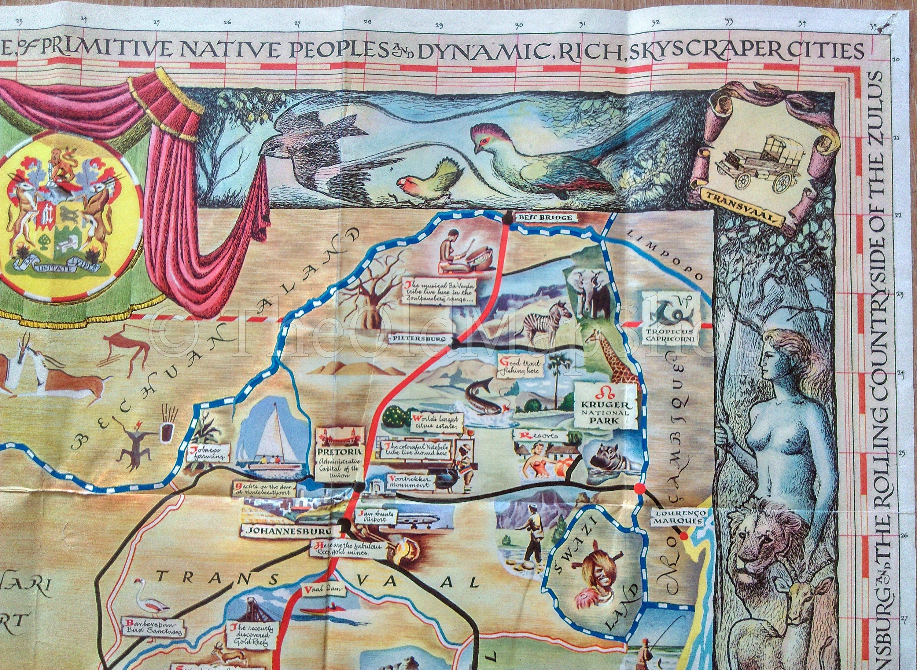 c.1950 South Africa Pictorial Map by Bernard Sargent
