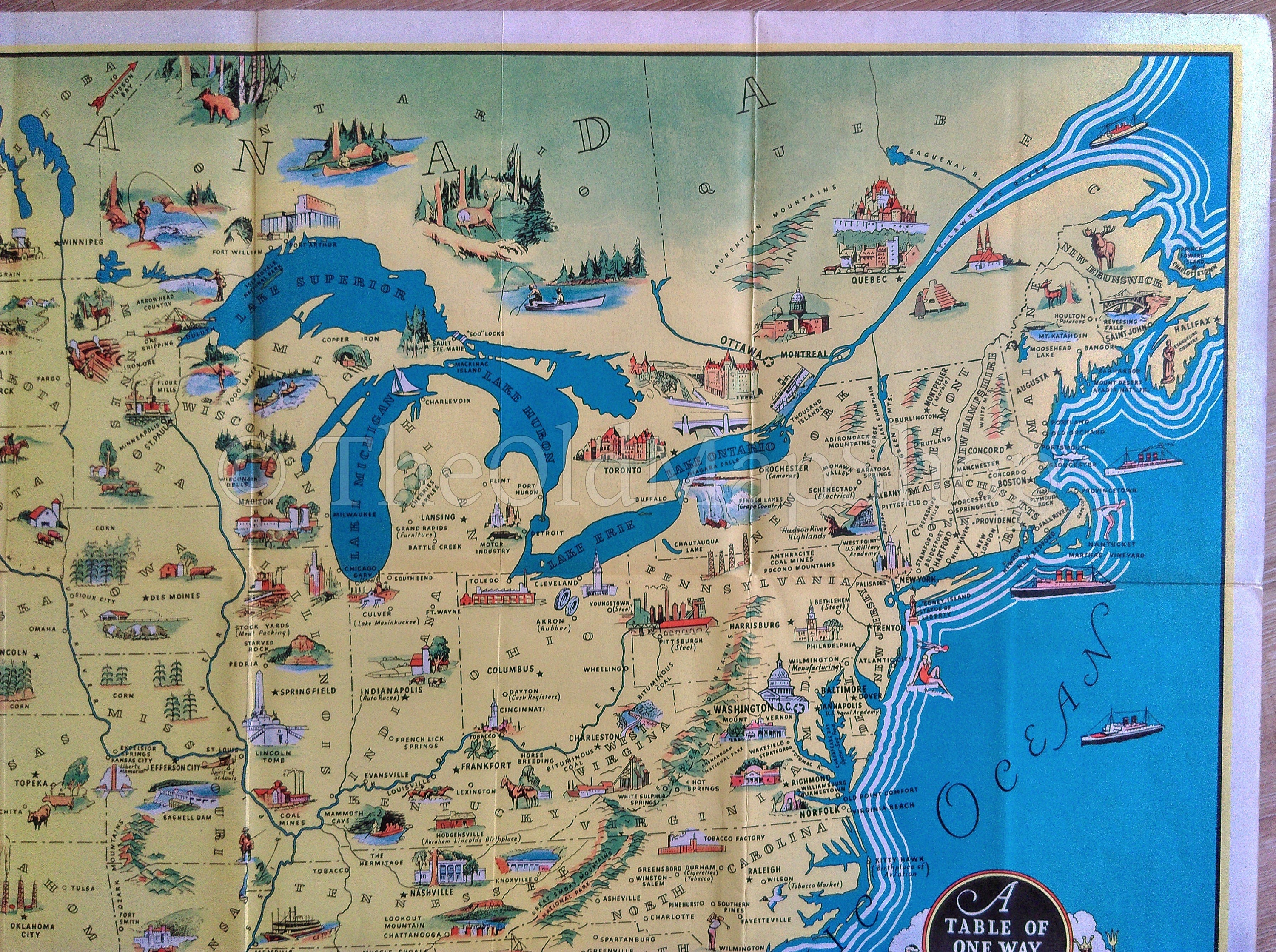 1936 North America Pictorial Map - America. Beauty • Wonders • Inspiration • Progress • Without End.