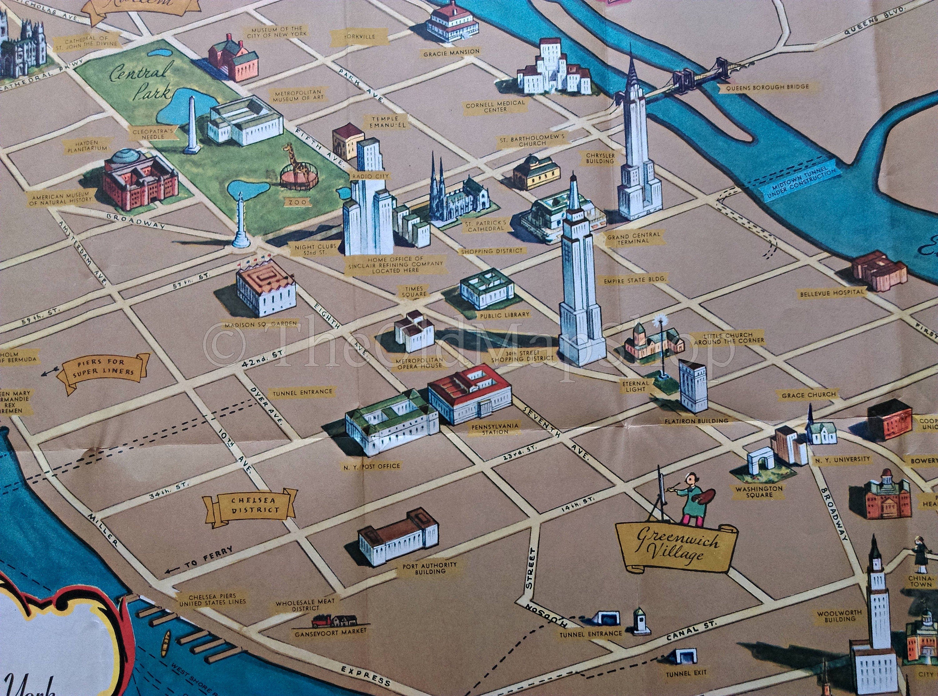 1939 George Annand Pictorial Map of New York City & The World's Fair for Sinclair Oil