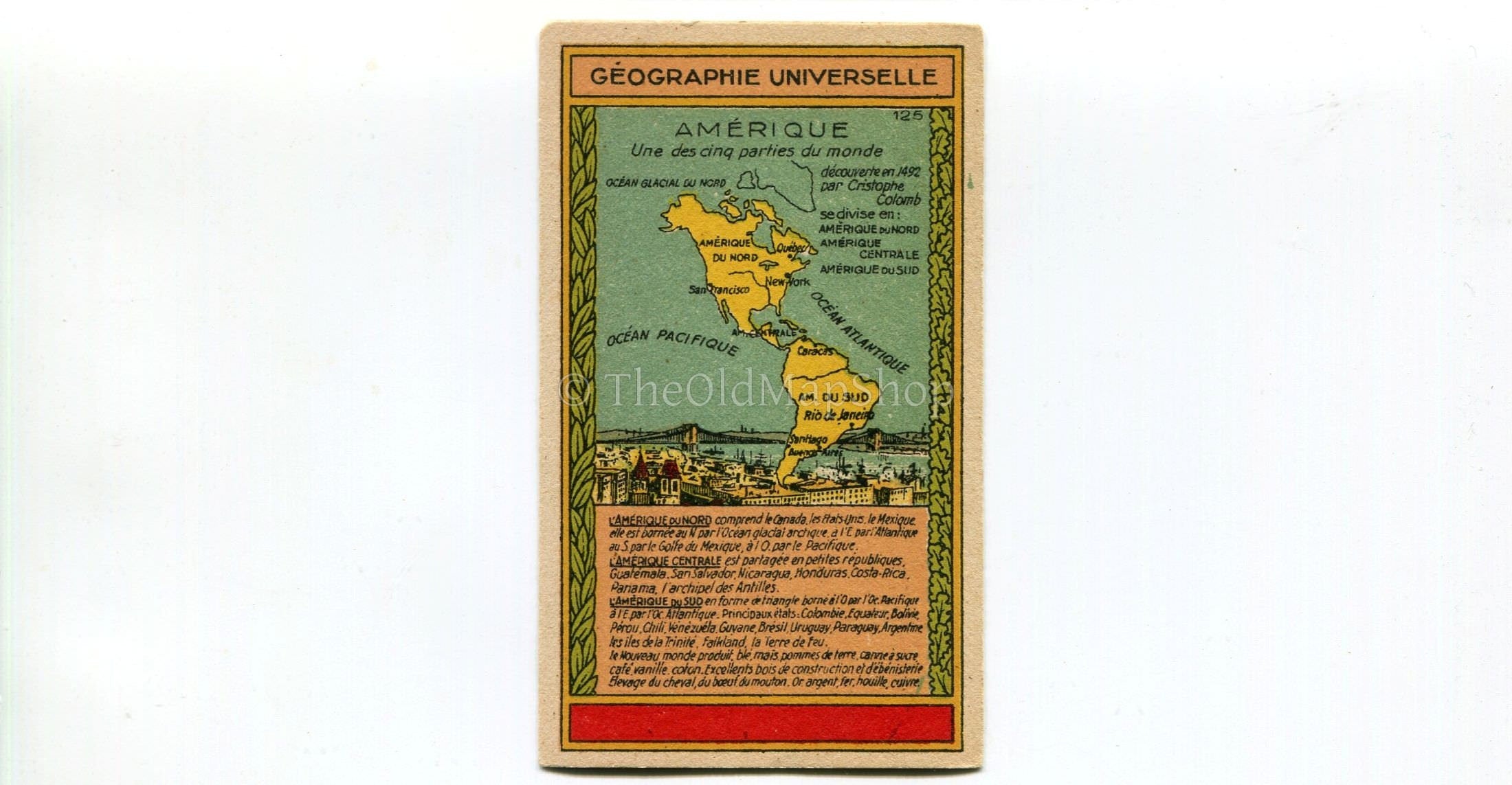 North America, South America, Canada, Antique Map c.1920 - A scarce advertising card for La Belle Jardiniere, shopping center, Paris France