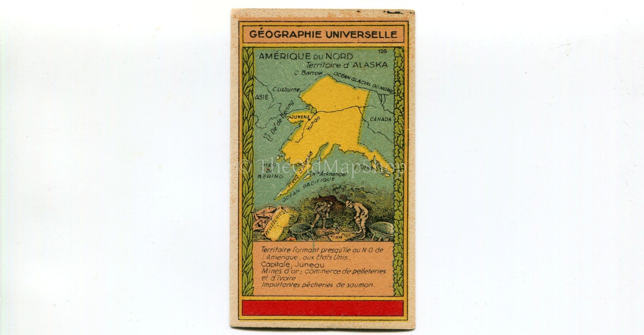 Alaska, North America, Antique Map c.1920 - A scarce advertising card for La Belle Jardiniere, shopping center, Paris France