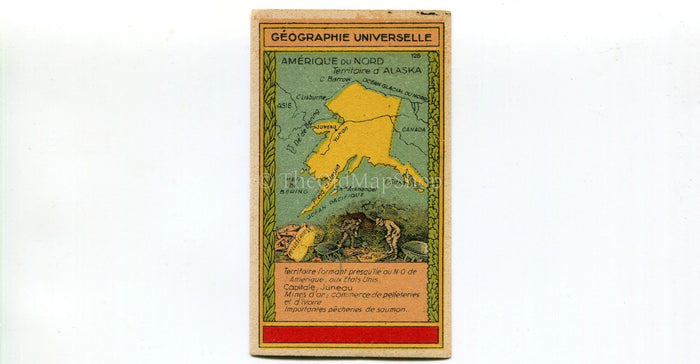 Alaska, North America, Antique Map c.1920 - A scarce advertising card for La Belle Jardiniere, shopping center, Paris France