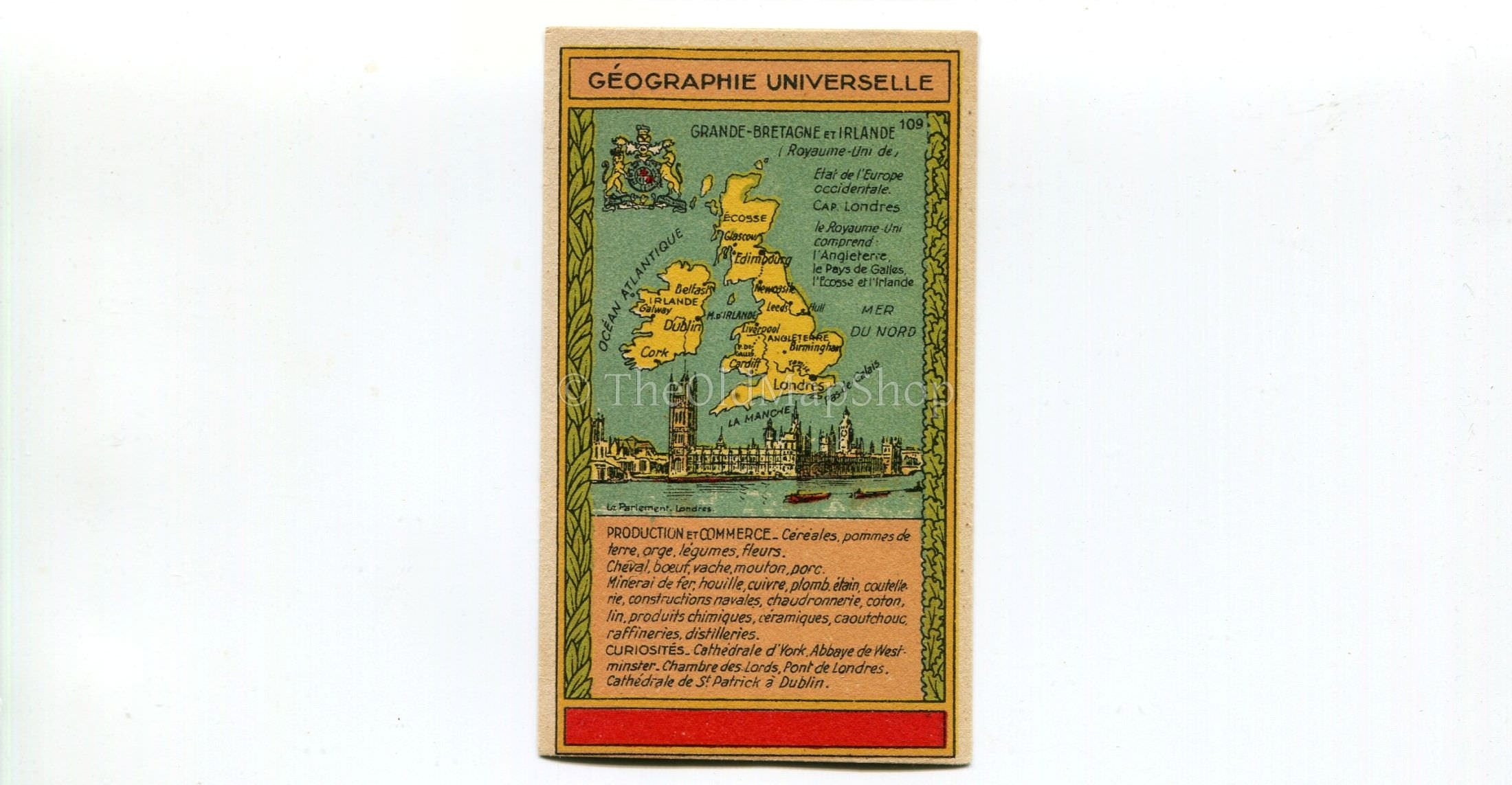 Great Britain, England, Ireland, Antique Map c.1920 - A scarce advertising card for La Belle Jardiniere, shopping center, Paris France