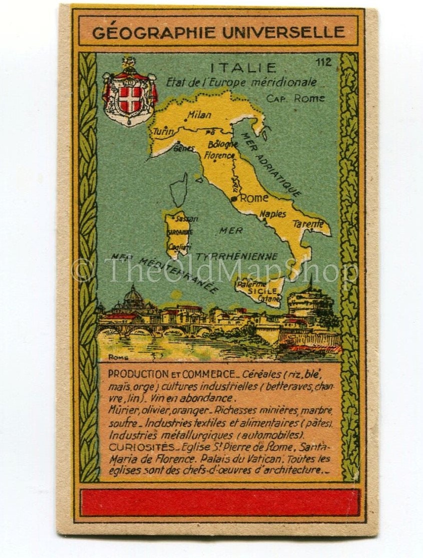 Italy, Antique Map c.1920 - A scarce advertising card for La Belle Jardiniere, shopping center, Paris France