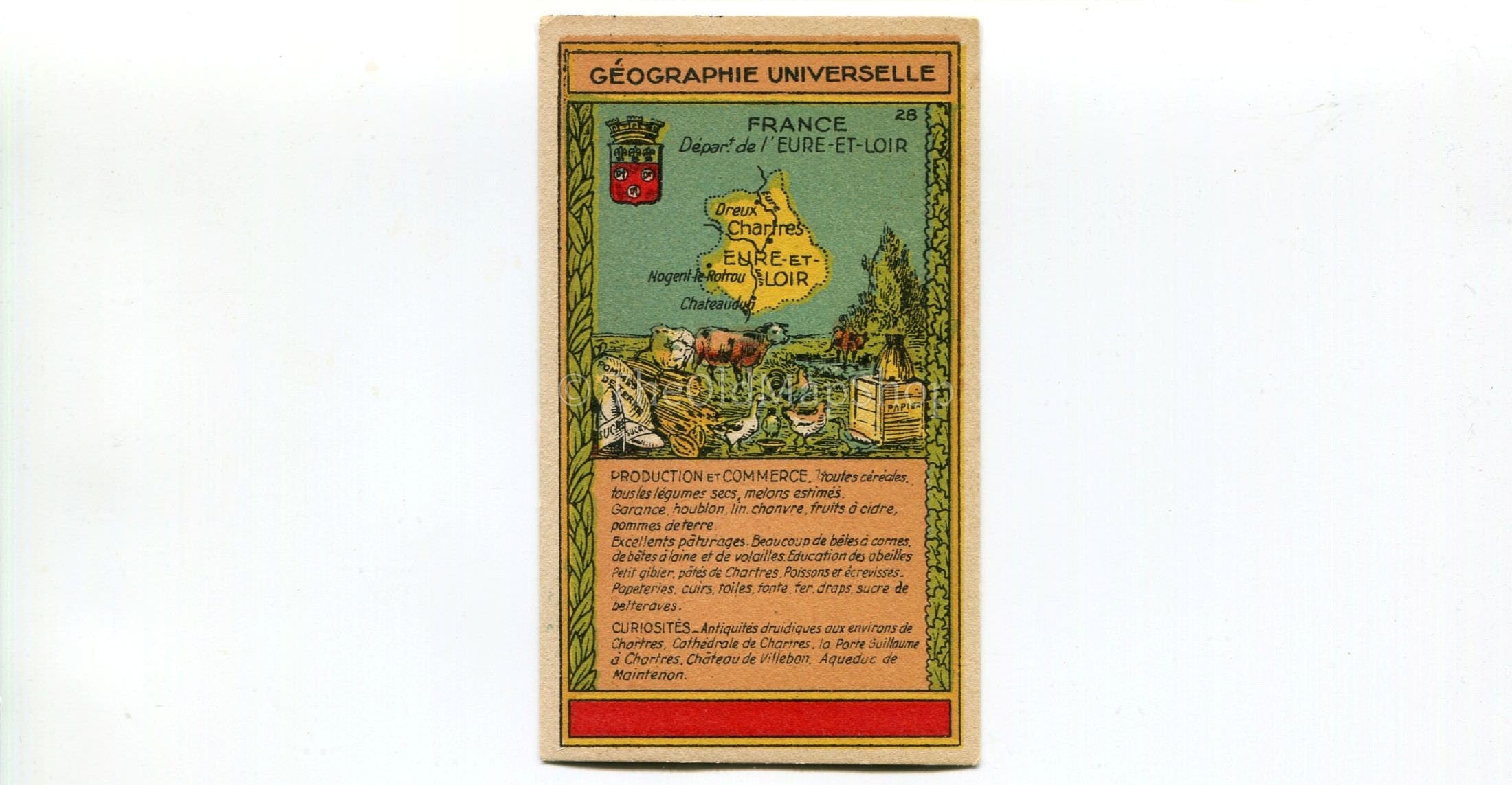 Eure-et-Loir, France, Antique Map c.1920 - A scarce advertising card for La Belle Jardiniere, shopping center, Paris France