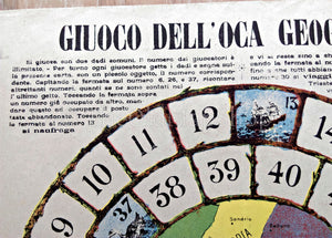 1910 Giuoco Dell’Oca Geografica, Game of the Goose, Pictorial Map of Italy by Ditta L. Perego