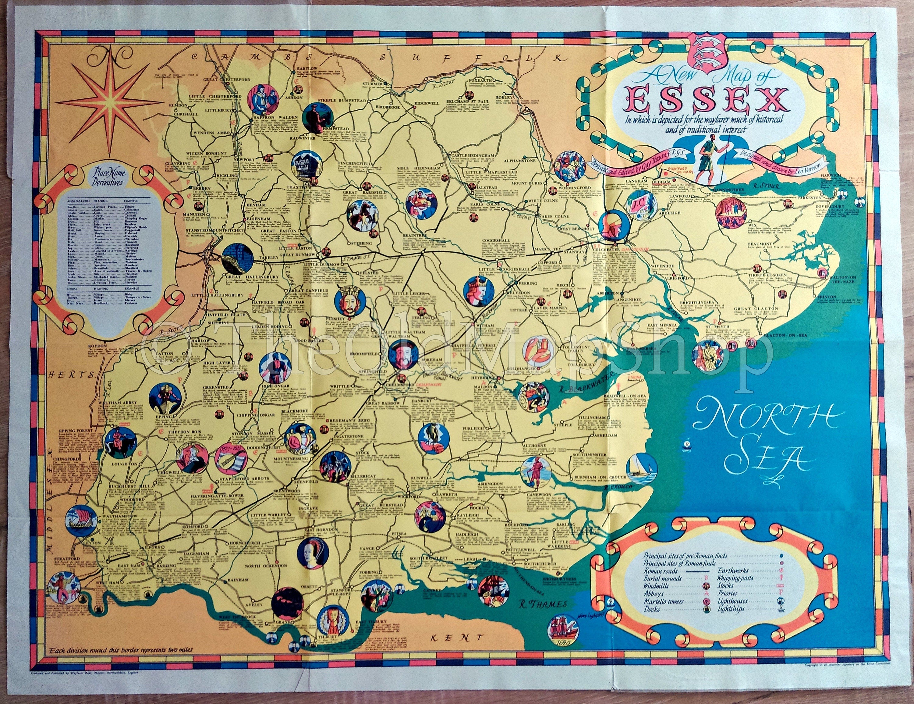 1948 Wayfarer Pictorial Map of Essex by Leo Vernon