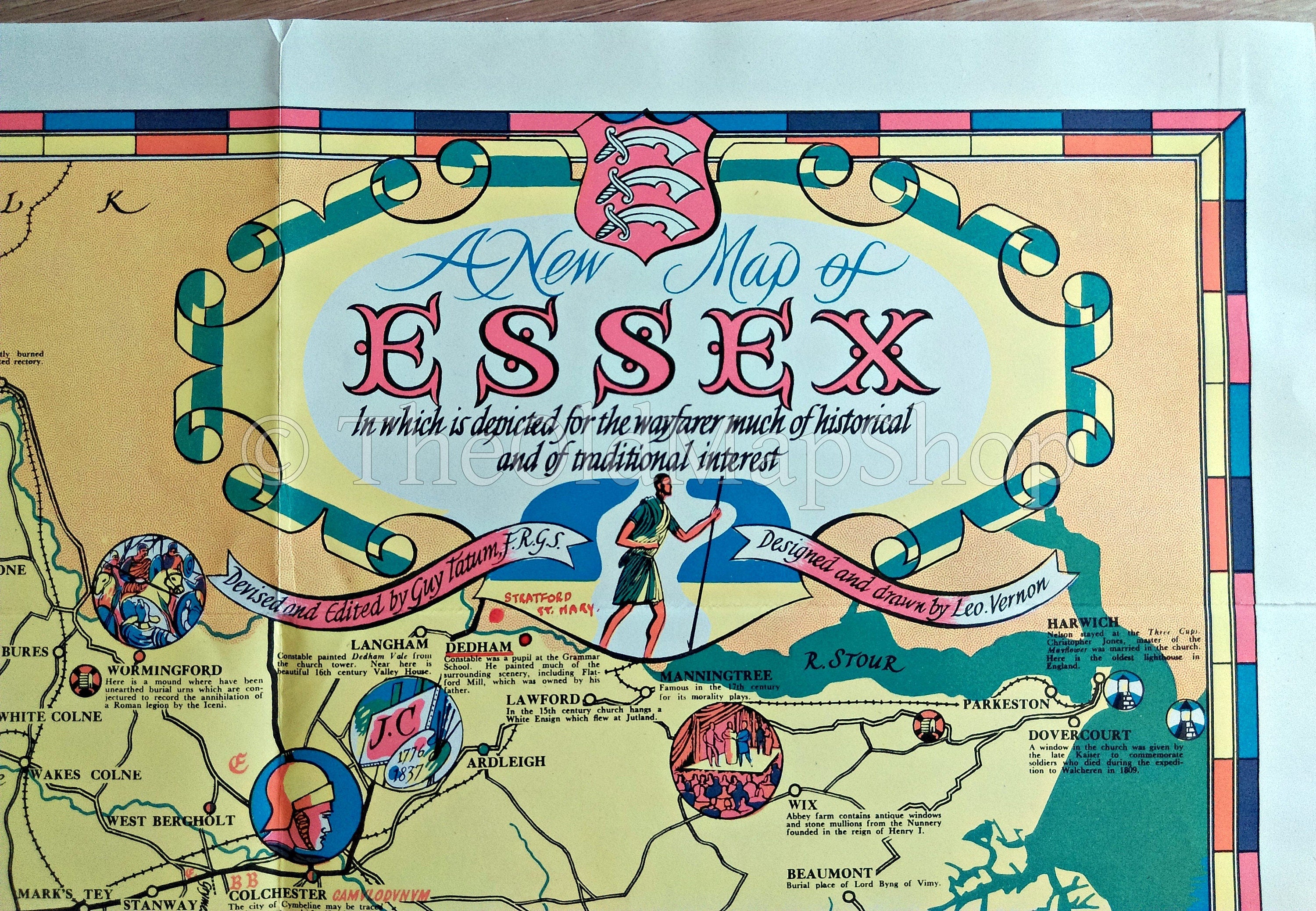 1948 Wayfarer Pictorial Map of Essex by Leo Vernon