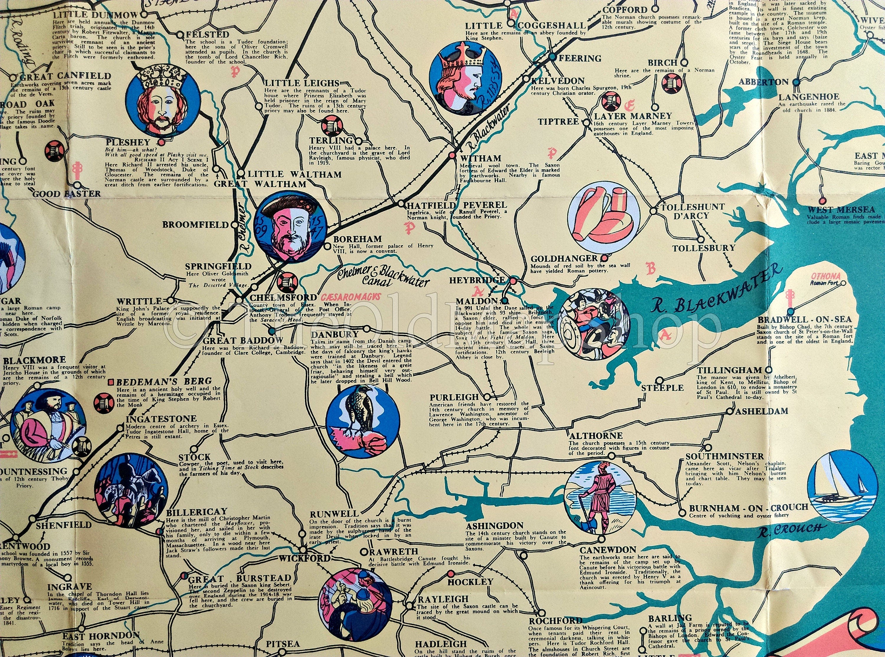 1948 Wayfarer Pictorial Map of Essex by Leo Vernon