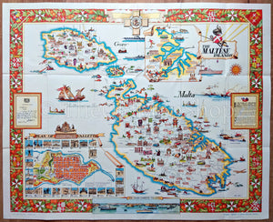 c.1950 Maltese Islands Pictorial Map by Aldo Ciqheri, Malta, Valletta, Gozo