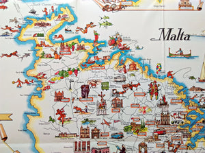 c.1950 Maltese Islands Pictorial Map by Aldo Ciqheri, Malta, Valletta, Gozo