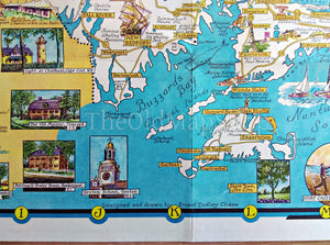 1964 Historic Massachusetts - A Travel Map by Ernest Dudley Chase. Pictorial Map Showing - Boston, Cape Cod, Martha's Vineyard,