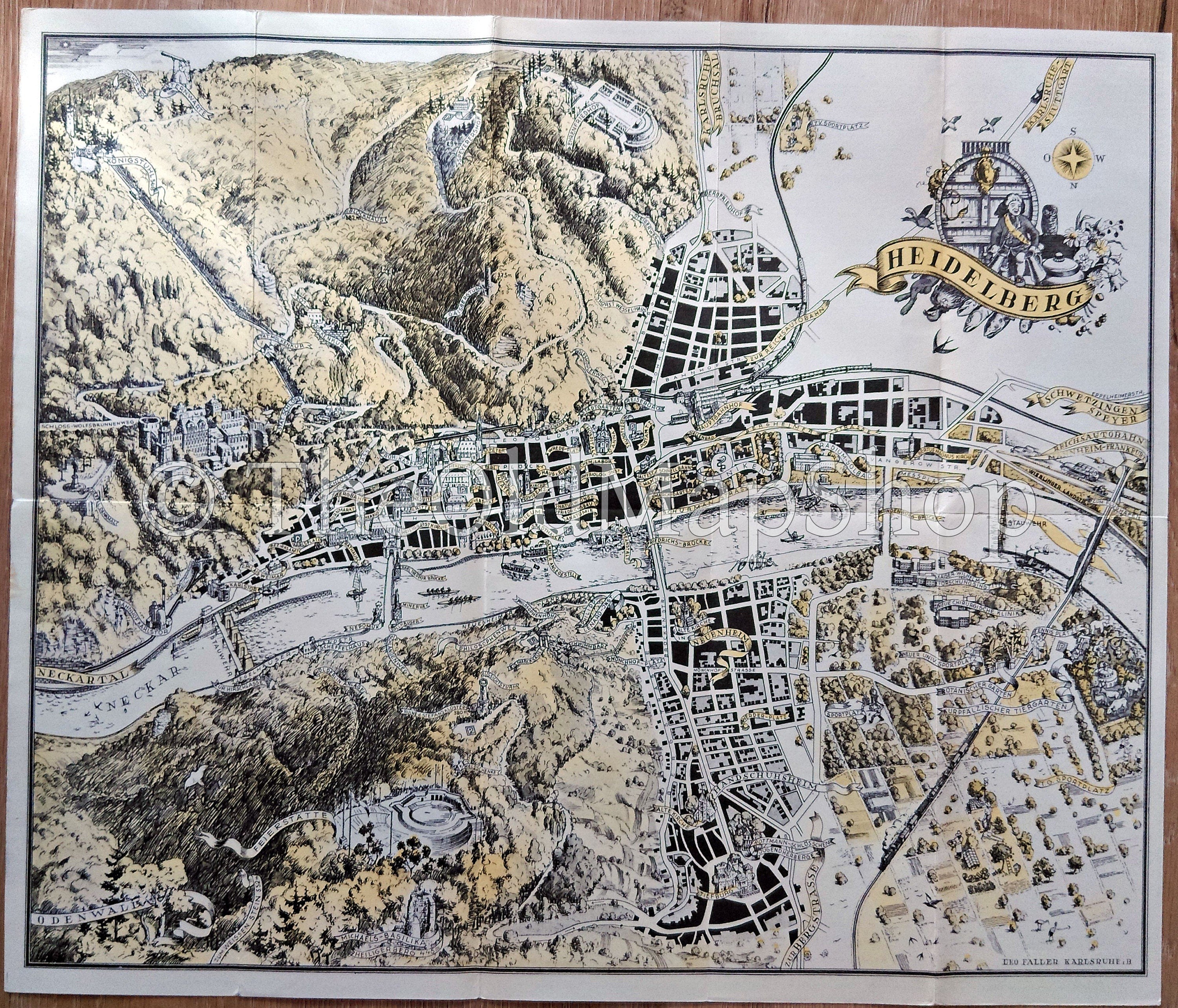 1937 Heidelberg, Germany Pictorial Map by German Artist Leo Faller