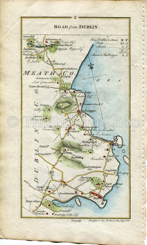 1778 Taylor & Skinner Antique Ireland Road Map 1/2 Dublin Swords Lusk Rush Loughshinny Skerries Balrothery Balbriggan Knocknagin Gormanston