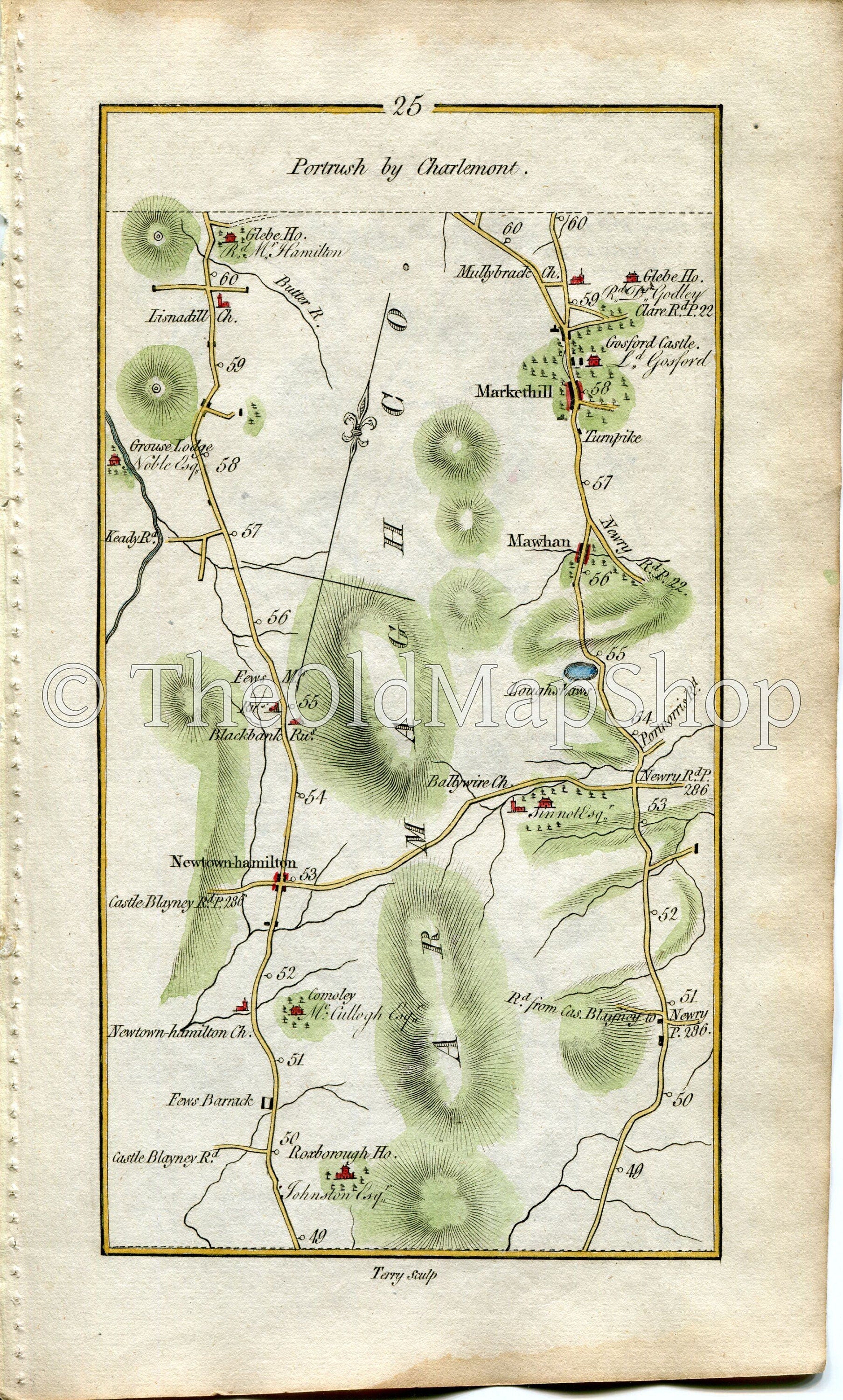 1778 Taylor & Skinner Antique Ireland Road Map 25/26 Newtownhamilton Markethill Lisnadill Richhill Loughgall Charlemont Moy Dungannon Armagh