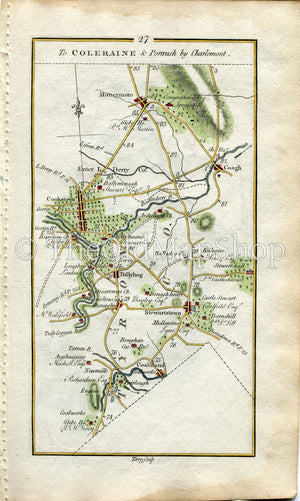 1778 Taylor & Skinner Antique Ireland Road Map 27/28 Coalisland Newmills Stewartstown Tullyhogue Cookstown Coagh Moneymore Tobermore Maghera