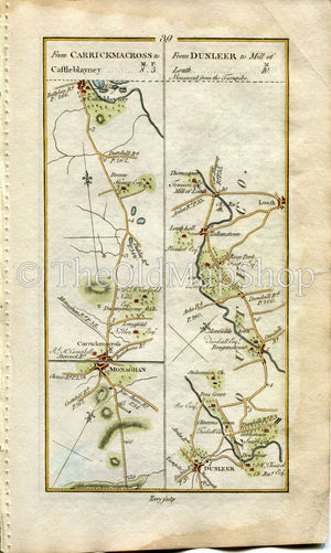 1778 Taylor & Skinner Antique Ireland Road Map 39/40 Castleblayney Monaghan Dunleer Stabannan Tallanstown Louth Dublin Finglas Kilsallaghan