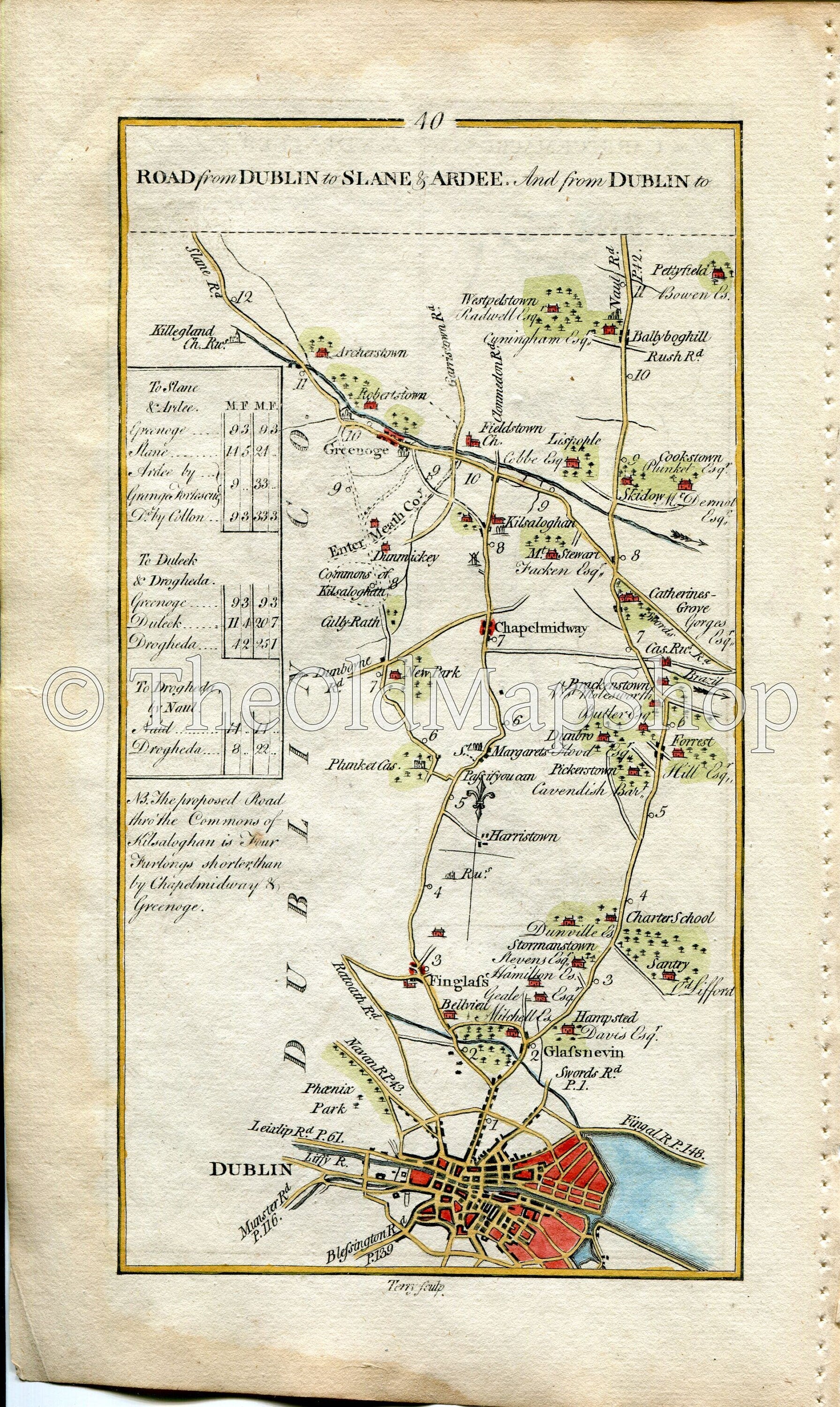 1778 Taylor & Skinner Antique Ireland Road Map 39/40 Castleblayney Monaghan Dunleer Stabannan Tallanstown Louth Dublin Finglas Kilsallaghan