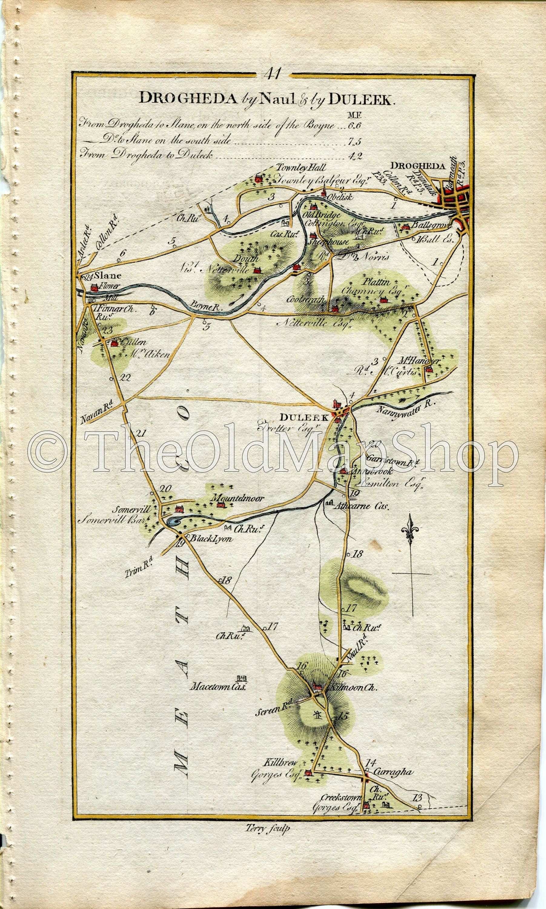 1778 Taylor & Skinner Antique Ireland Road Map 41/42 Dunleek Curragha Somerville Slane Drogheda Collon Ardee Naul County Meath