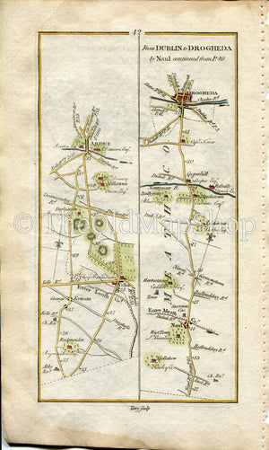 1778 Taylor & Skinner Antique Ireland Road Map 41/42 Dunleek Curragha Somerville Slane Drogheda Collon Ardee Naul County Meath
