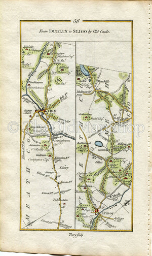 1778 Taylor & Skinner Antique Ireland Road Map 55/56 Abbotstown Dublin Damastown Dunboyne Parsonstown Trim Trimblestown Kildalkey Westmeath