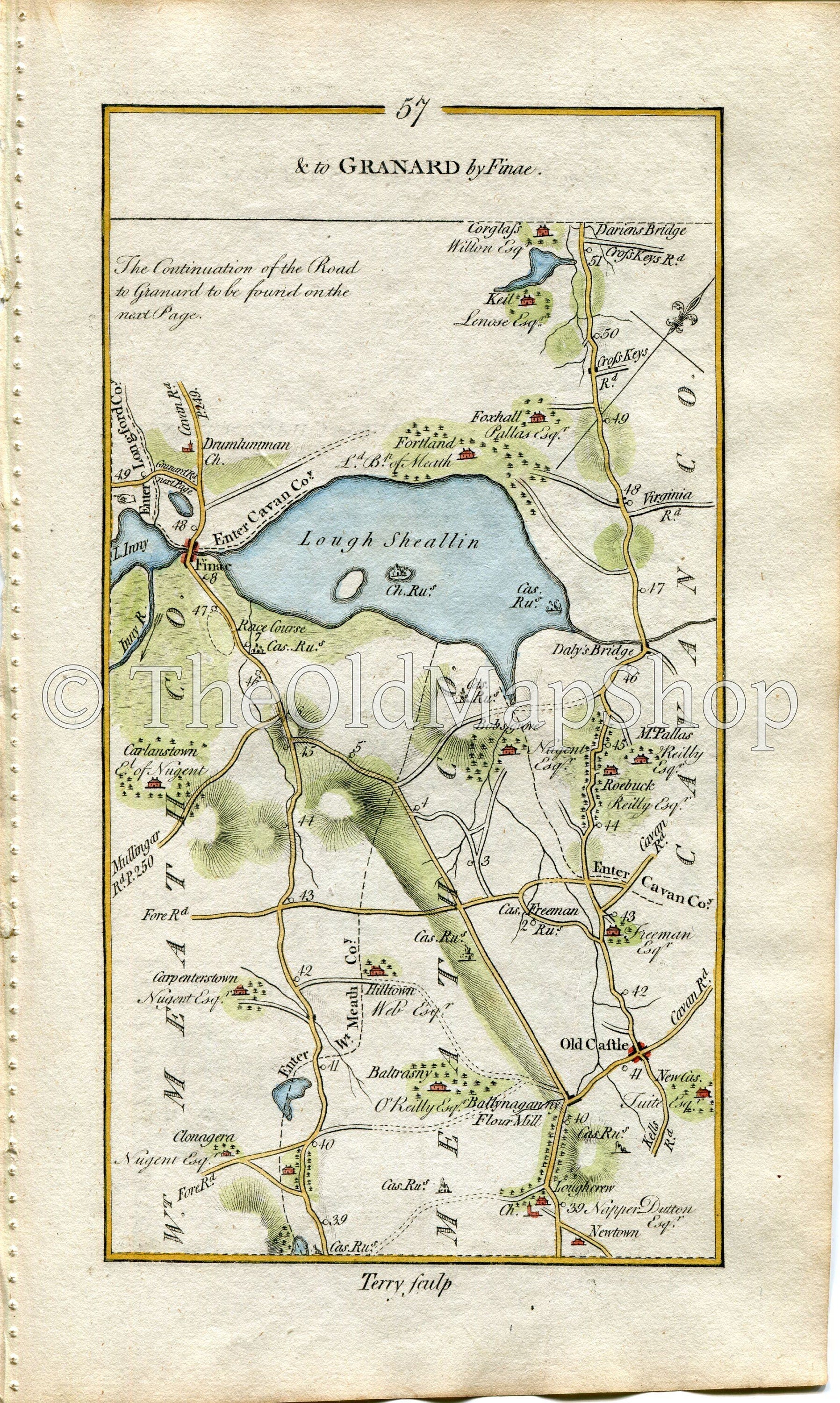 1778 Taylor & Skinner Antique Ireland Road Map 57/58 Oldcastle Mount Nugent Finnea Ballinagh Crossdoney Castlehamilton Killashandra Granard