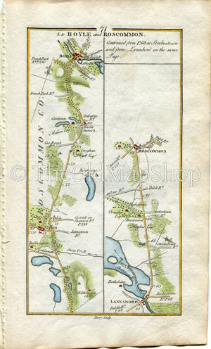 1778 Taylor & Skinner Antique Ireland Road Map 71/72 Elphin Boyle Lanesborough Strokestown Tulsk Castleplunket Castlerea Roscommon